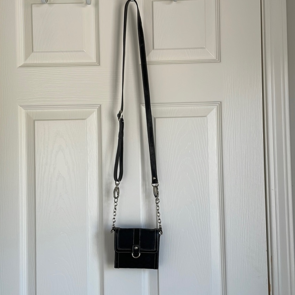 NINE WEST MINII cloth/leather trim bag.